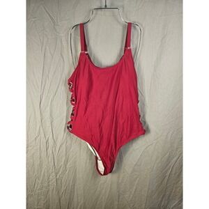 Edel Qual Womens Red Lace Up Side Ring Detail One Piece Swimsuit XXL